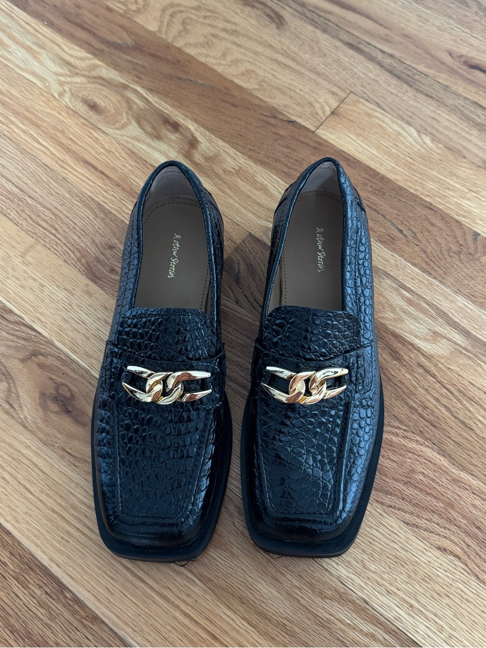 & Other Stories Black Embossed Square Toe Loafer
